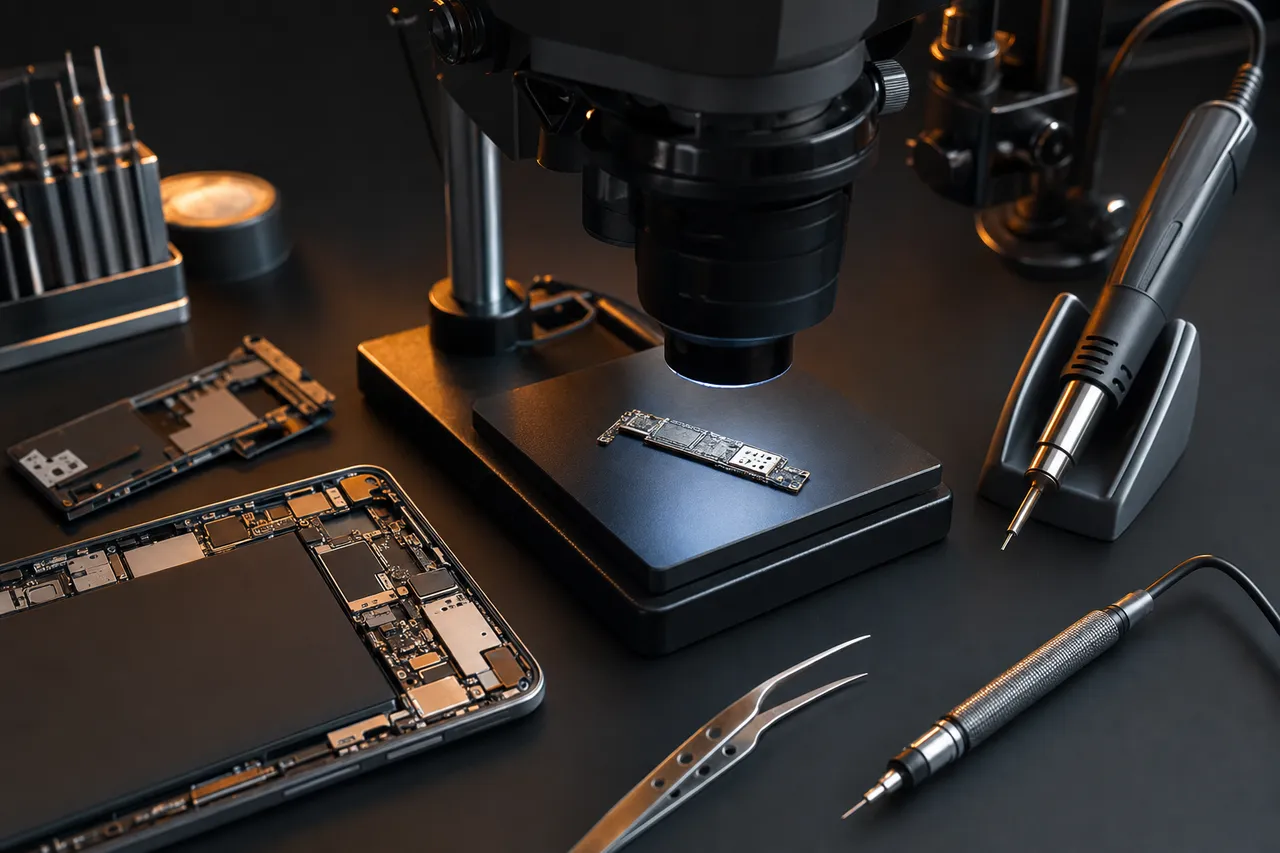 Smartphone logic board under board-level data recovery