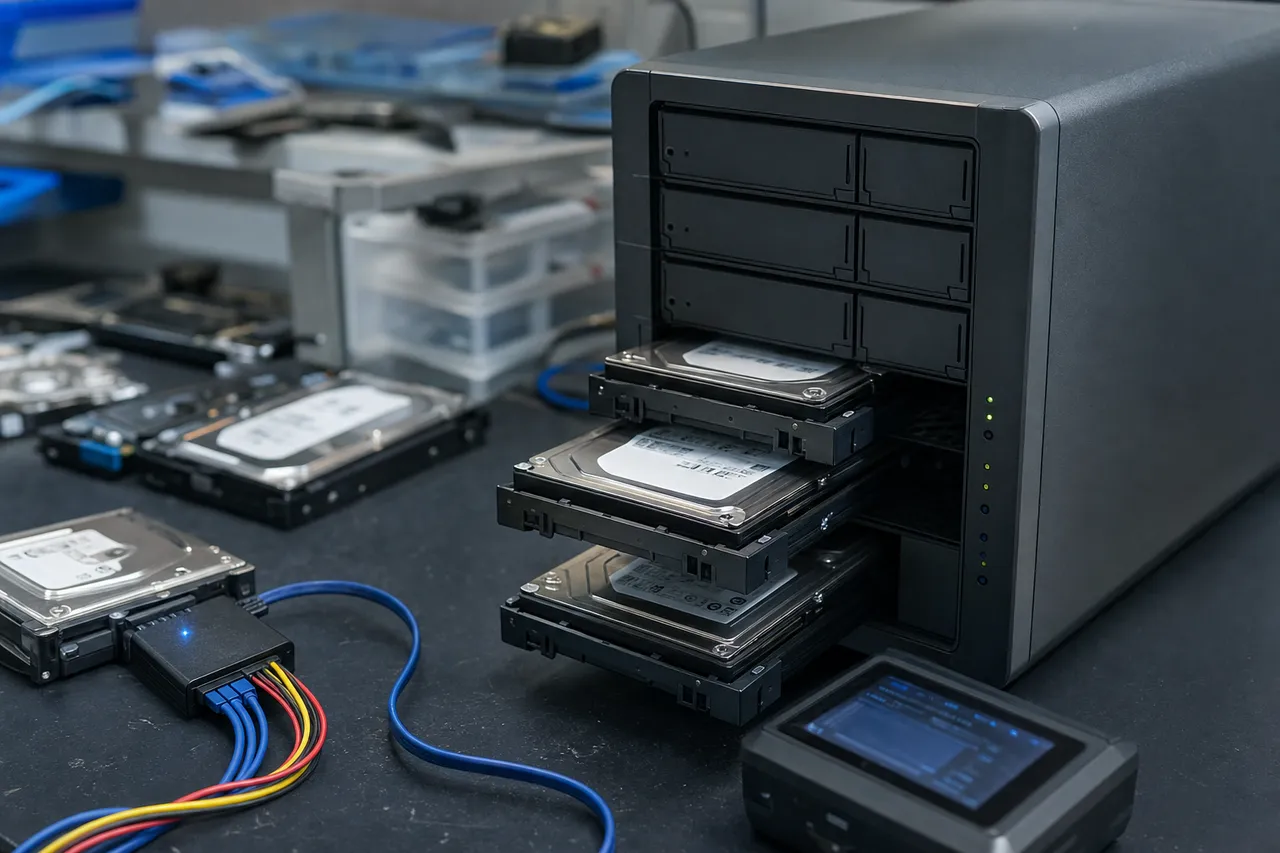Multi-bay NAS enclosure with a RAID array of hard drives